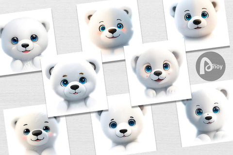 Digital Paper 3D Furry Baby Polar Bear Digital Pattern artnoy 