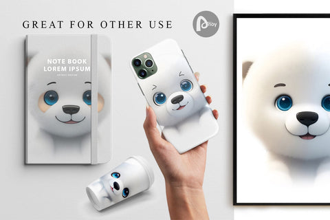 Digital Paper 3D Furry Baby Polar Bear Digital Pattern artnoy 