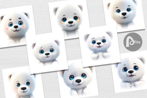 Digital Paper 3D Furry Baby Polar Bear Digital Pattern artnoy 