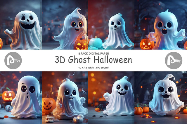 Digital Paper 3D Ghost Halloween Sublimation artnoy 