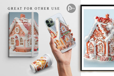 Digital paper 3D Gingerbread House Digital Pattern artnoy 
