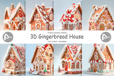 Digital paper 3D Gingerbread House Digital Pattern artnoy 