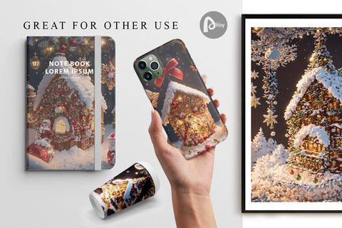 Digital paper 3D Gingerbread House Digital Pattern artnoy 