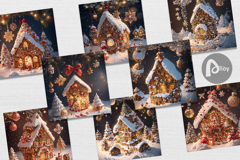Digital paper 3D Gingerbread House Digital Pattern artnoy 