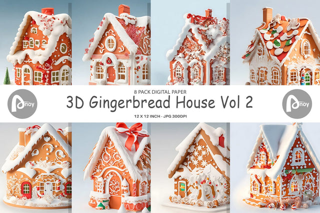 Digital paper 3D Gingerbread House Digital Pattern artnoy 