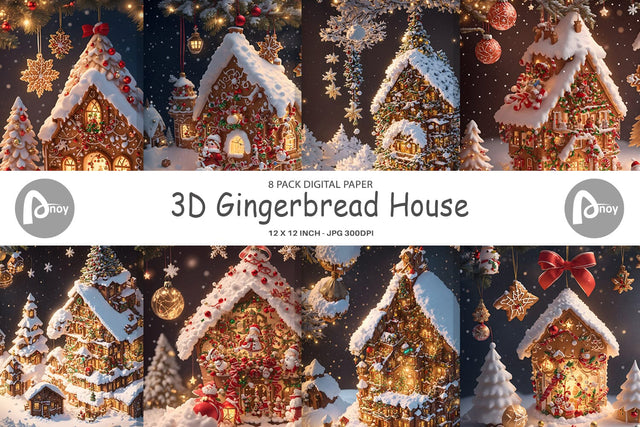 Digital paper 3D Gingerbread House Digital Pattern artnoy 