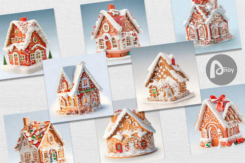 Digital paper 3D Gingerbread House Digital Pattern artnoy 
