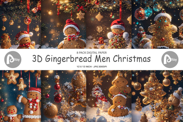 Digital paper 3D Gingerbread Men Christmas Digital Pattern artnoy 