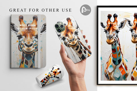 Digital Paper 3D Giraffe Painting Digital Pattern artnoy 
