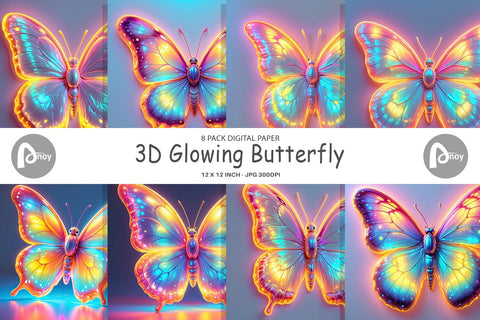 Digital Paper 3D Glowing Butterfly Digital Pattern artnoy 