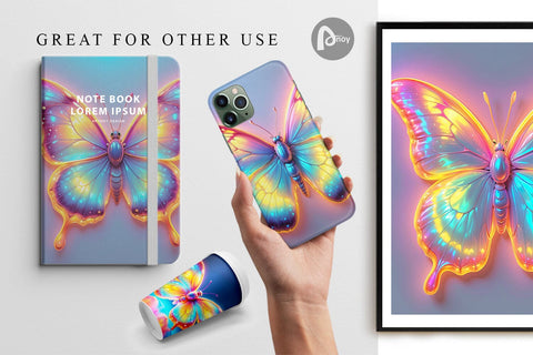 Digital Paper 3D Glowing Butterfly Digital Pattern artnoy 