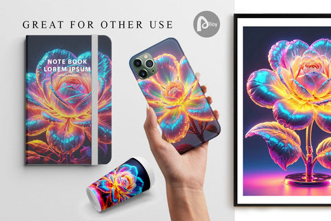 Digital Paper 3D Glowing Flower Digital Pattern artnoy 