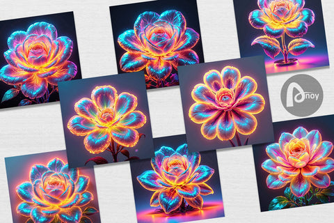 Digital Paper 3D Glowing Flower Digital Pattern artnoy 
