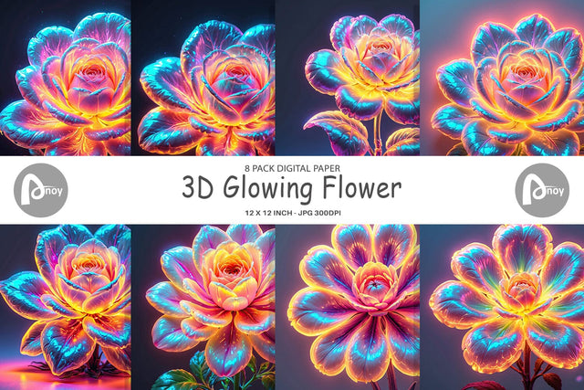 Digital Paper 3D Glowing Flower Digital Pattern artnoy 