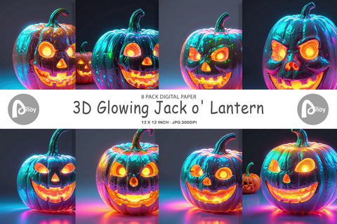 Digital Paper 3D Glowing Jack O Lantern Digital Pattern artnoy 
