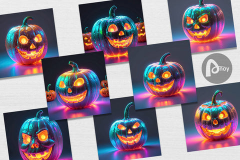 Digital Paper 3D Glowing Jack O Lantern Digital Pattern artnoy 