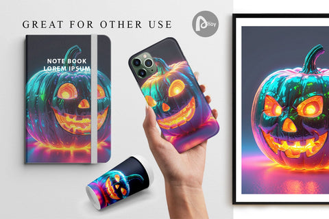 Digital Paper 3D Glowing Jack O Lantern Digital Pattern artnoy 