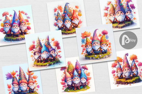 Digital Paper 3D Gnomes Autumn Digital Pattern artnoy 