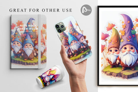 Digital Paper 3D Gnomes Autumn Digital Pattern artnoy 