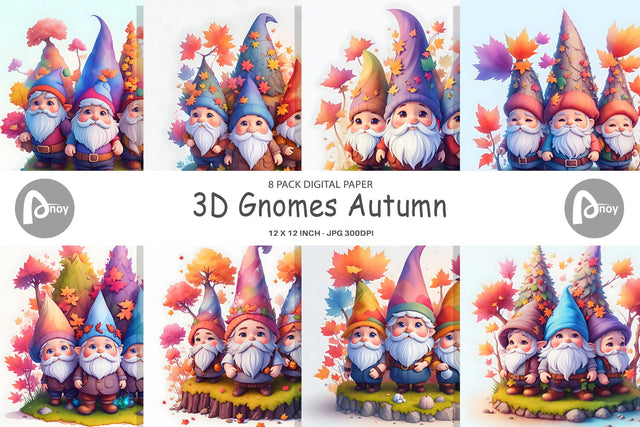 Digital Paper 3D Gnomes Autumn Digital Pattern artnoy 