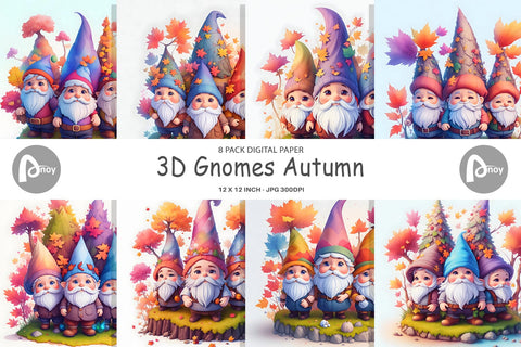 Digital Paper 3D Gnomes Autumn Digital Pattern artnoy 
