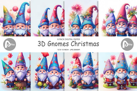 Digital Paper 3D Gnomes Christmas Digital Pattern artnoy 
