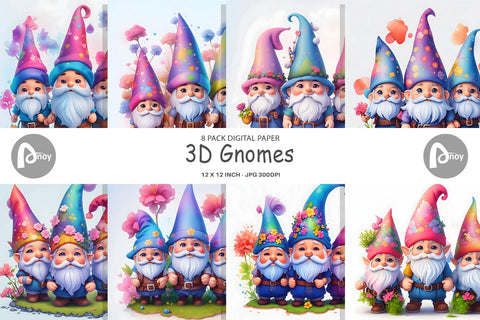 Digital Paper 3D Gnomes Digital Pattern artnoy 