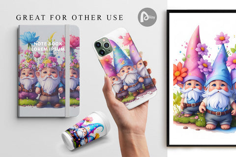 Digital Paper 3D Gnomes with Flower Digital Pattern artnoy 