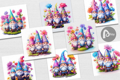 Digital Paper 3D Gnomes with Flower Digital Pattern artnoy 