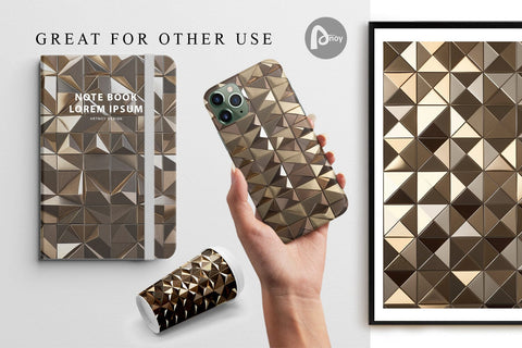 Digital Paper 3D Gold Polygonal Digital Pattern artnoy 