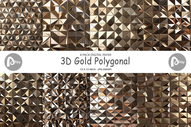 Digital Paper 3D Gold Polygonal Digital Pattern artnoy 
