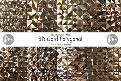 Digital Paper 3D Gold Polygonal Digital Pattern artnoy 