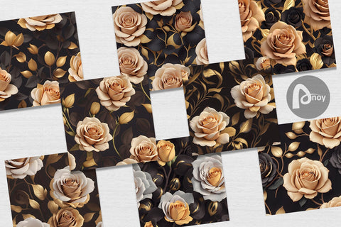 Digital Paper 3D Gold Roses Pattern Digital Pattern artnoy 