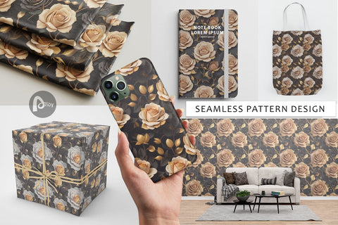 Digital Paper 3D Gold Roses Pattern Digital Pattern artnoy 