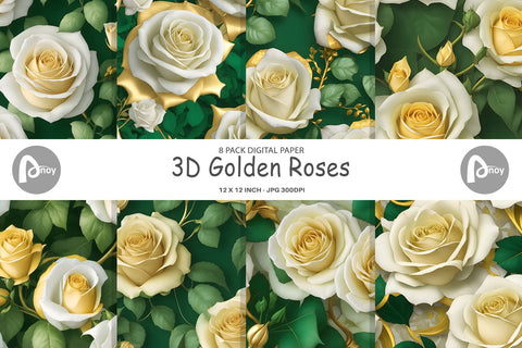 Digital Paper 3D Golden Roses Digital Pattern artnoy 