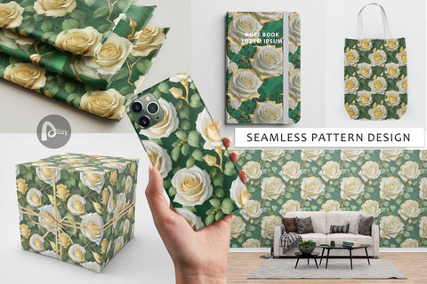 Digital Paper 3D Golden Roses Digital Pattern artnoy 