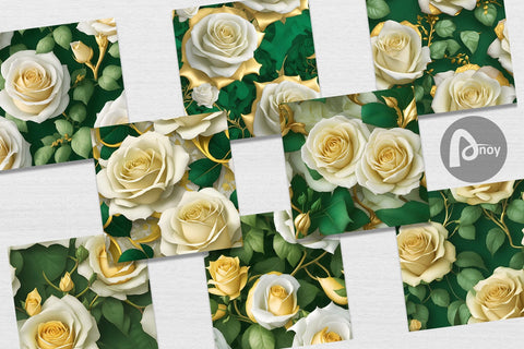 Digital Paper 3D Golden Roses Digital Pattern artnoy 