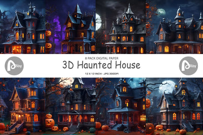 Digital Paper 3D Haunted House Sublimation artnoy 