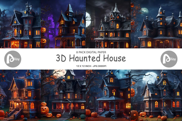 Digital Paper 3D Haunted House Sublimation artnoy 
