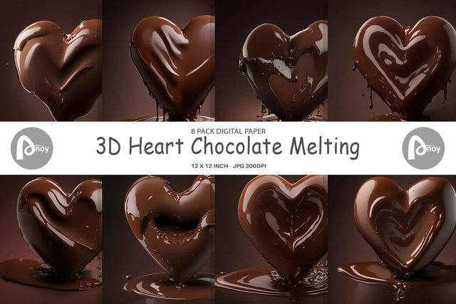 Digital Paper 3D Heart Chocolate Melt Digital Pattern artnoy 