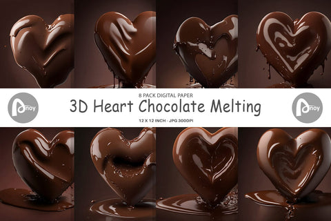 Digital Paper 3D Heart Chocolate Melt Digital Pattern artnoy 