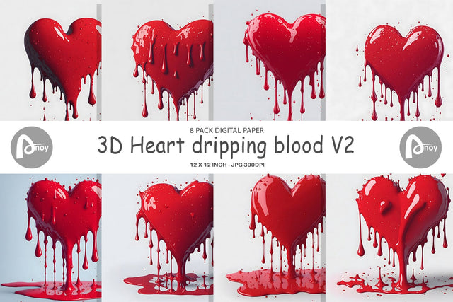Digital Paper 3D Heart dripping blood Digital Pattern artnoy 