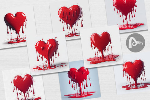 Digital Paper 3D Heart dripping blood Digital Pattern artnoy 