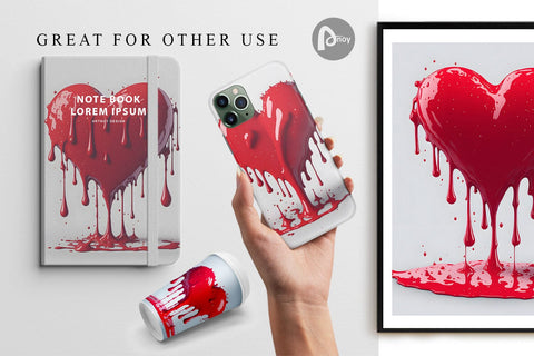 Digital Paper 3D Heart dripping blood Digital Pattern artnoy 