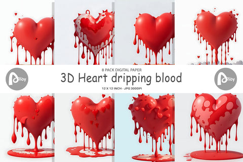 Digital Paper 3D Heart dripping blood Digital Pattern artnoy 