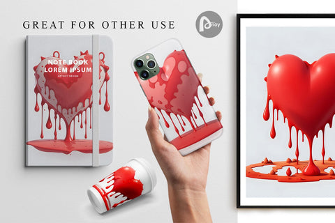 Digital Paper 3D Heart dripping blood Digital Pattern artnoy 