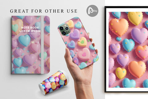 Digital Paper 3D Hearts Pastel Colorful Sublimation artnoy 