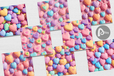 Digital Paper 3D Hearts Pastel Colorful Sublimation artnoy 