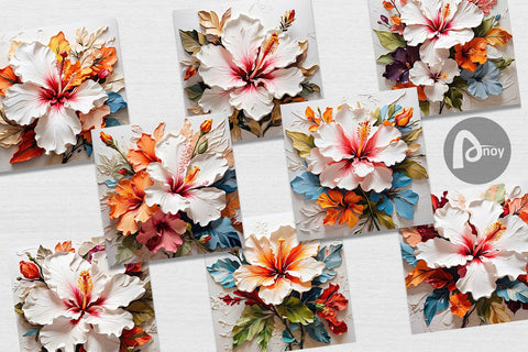 Digital Paper 3D Hibiscus Flower Digital Pattern artnoy 