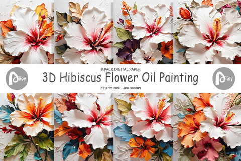 Digital Paper 3D Hibiscus Flower Digital Pattern artnoy 